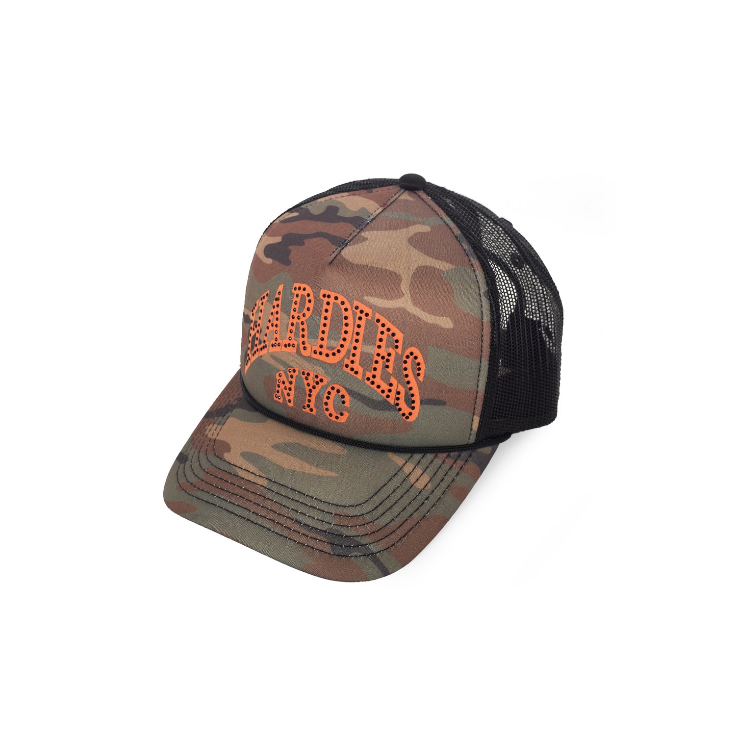 HARDIES NYC Rhinestone Pre Curve Trucker Hat - Classic Camo