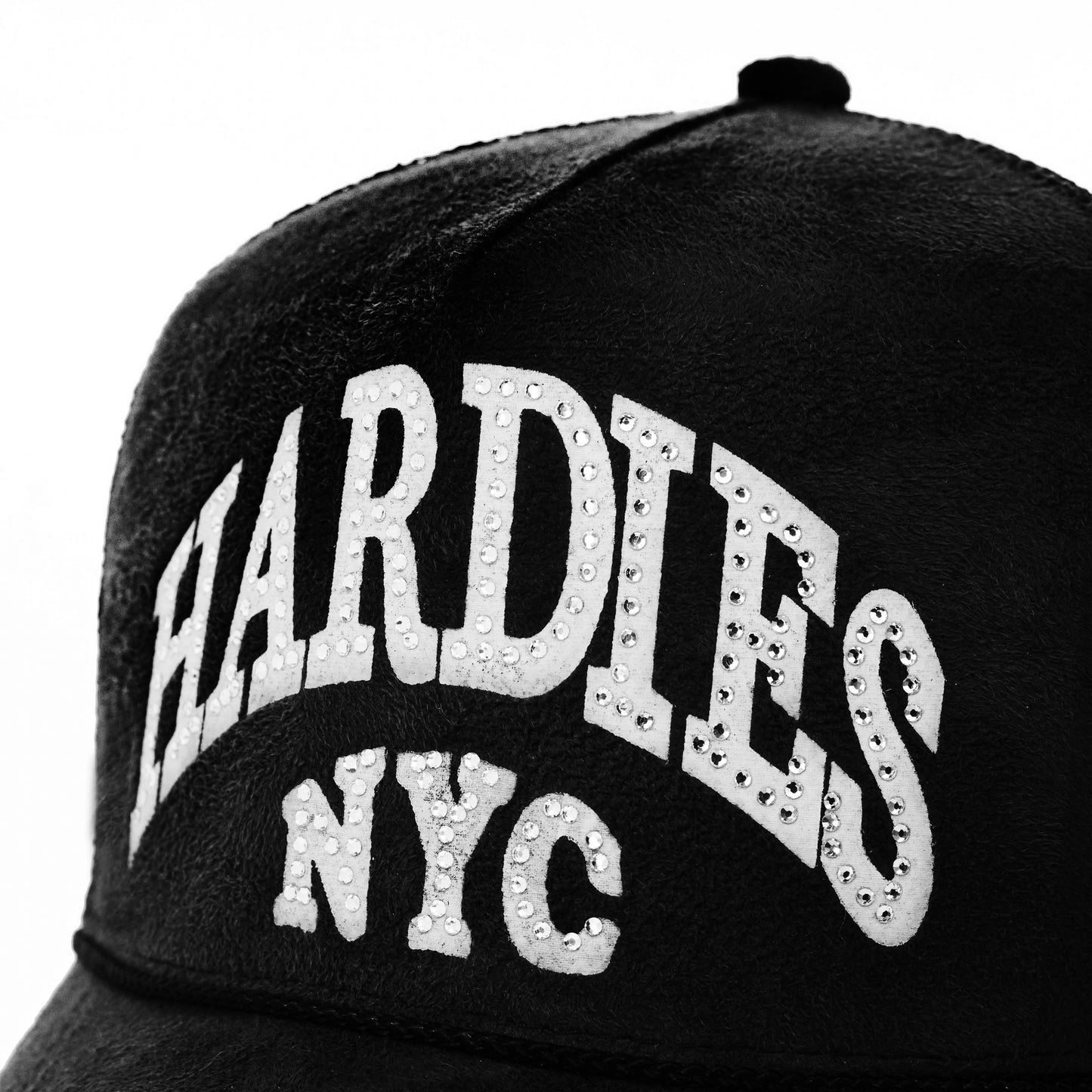 HARDIES NYC Rhinestone Pre Curve Trucker Hat - Suede Black