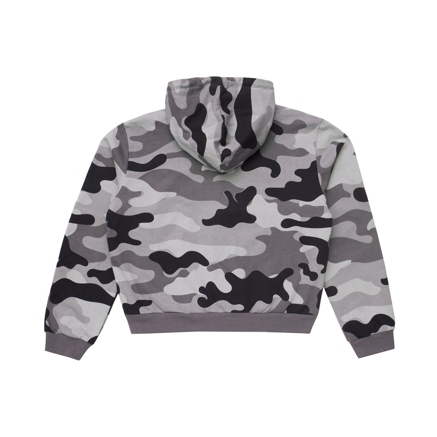 Rhinestone Zip Up Hoodie Grey Camo