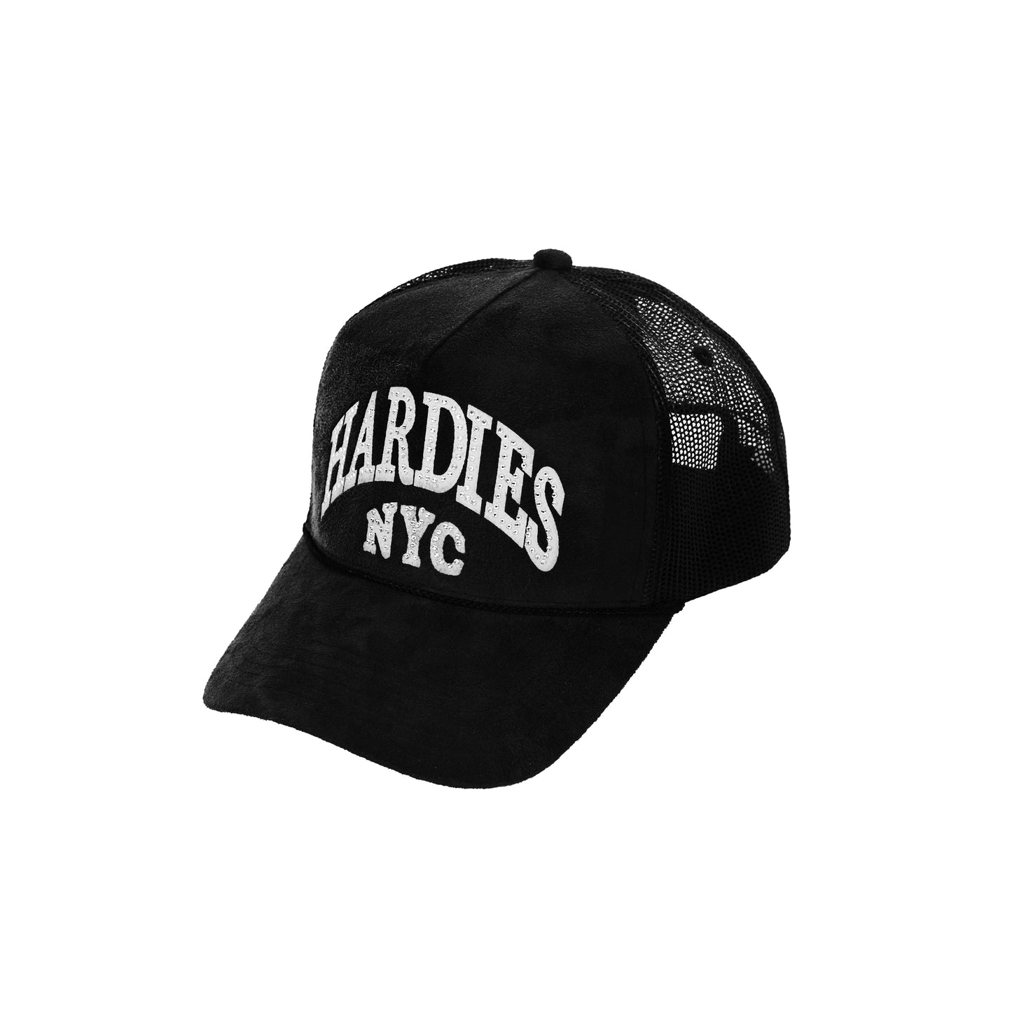 HARDIES NYC Rhinestone Pre Curve Trucker Hat - Suede Black