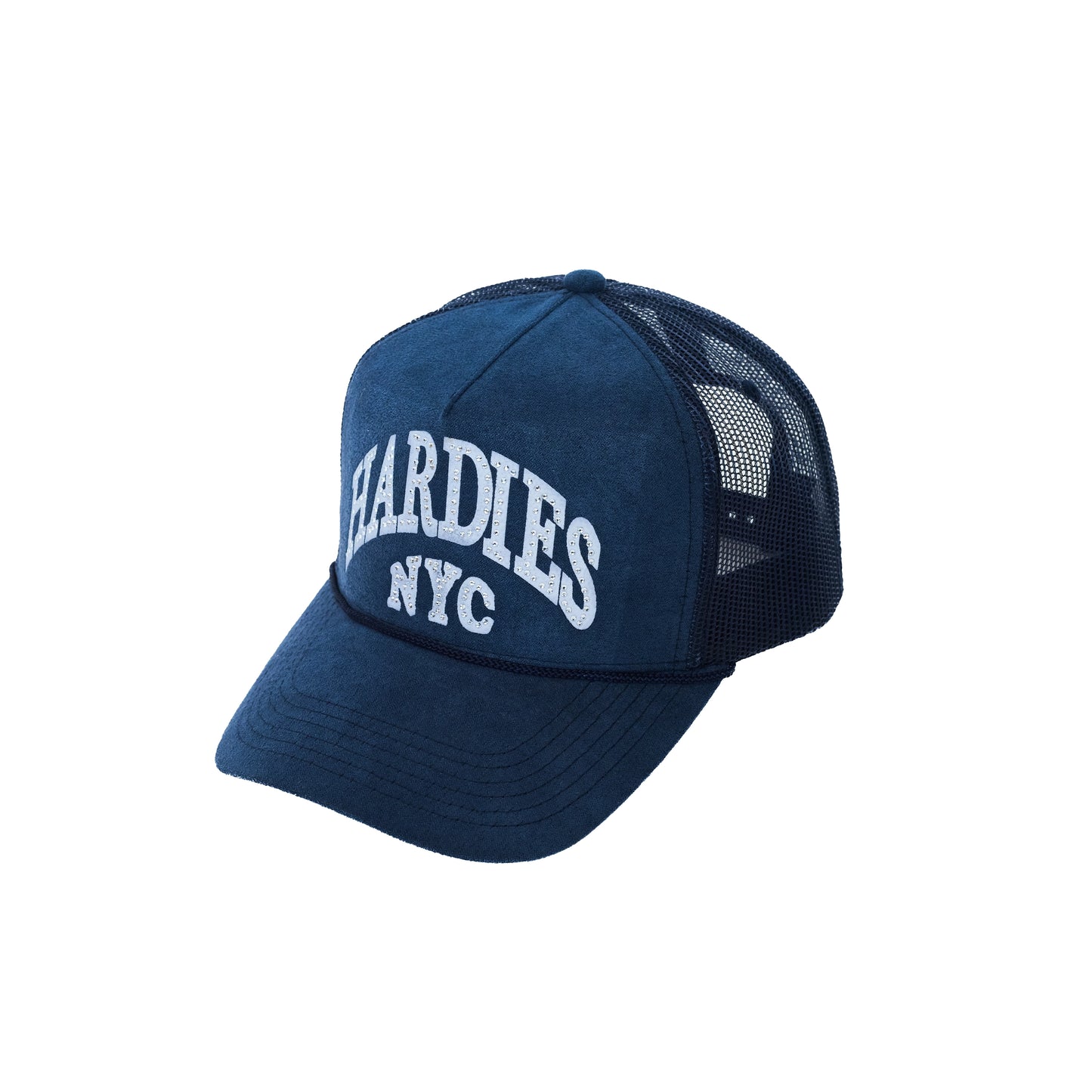 HARDIES NYC Rhinestone Pre Curve Trucker Hat - Suede Blue