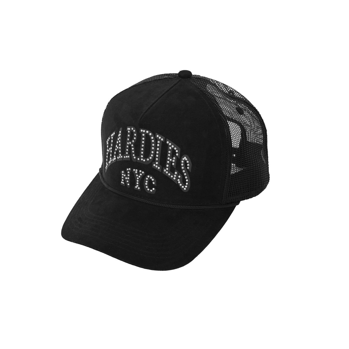 m*n様 HARDIES NYC TRUCKER HATS SUEDE-NAVY HARDIES NYC Rhinestone Pre Curve Trucker Hat - Suede Blue
