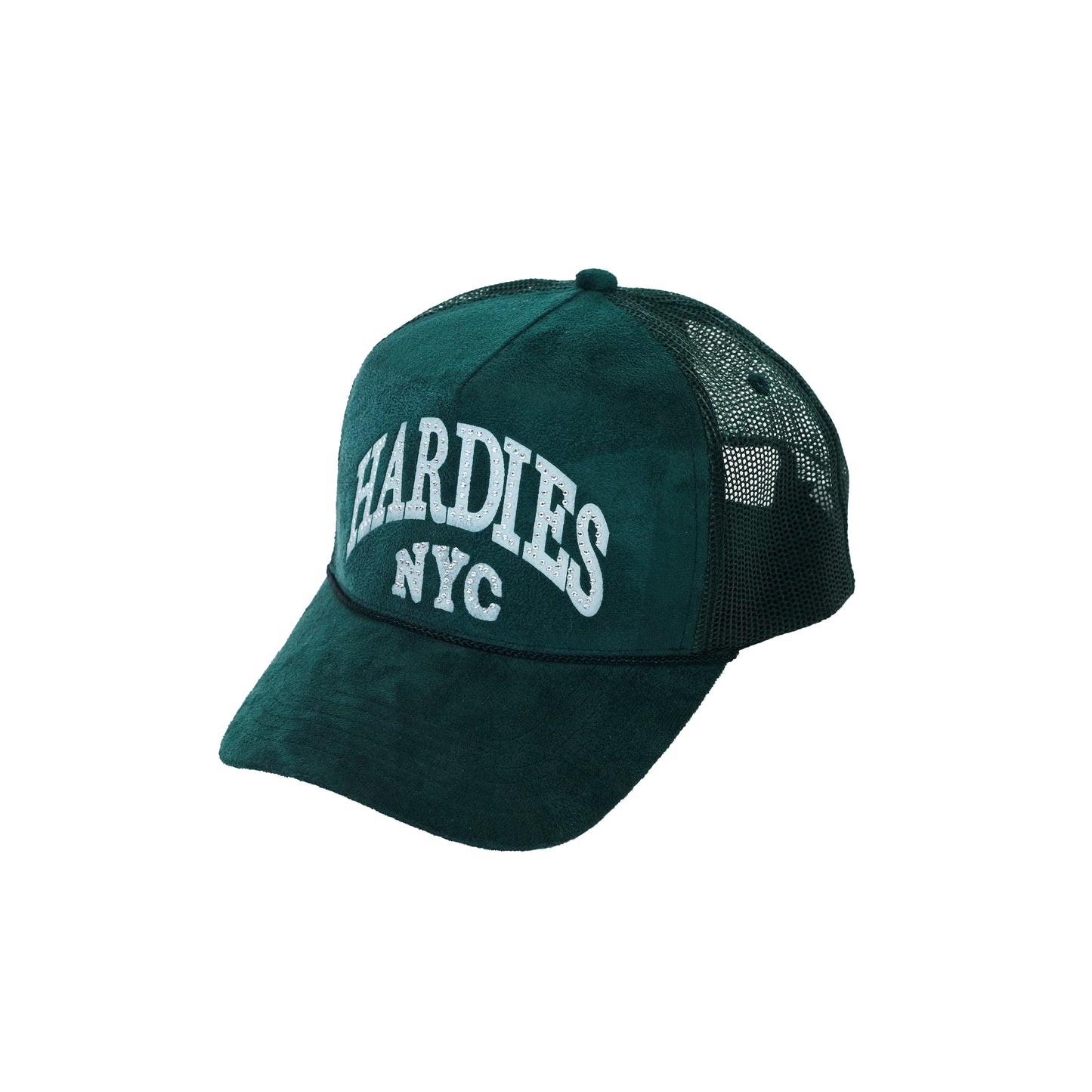 HARDIES NYC Rhinestone Pre Curve Trucker Hat - Suede Green