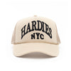 NYC rhinestone pre curve trucker hat tan/black