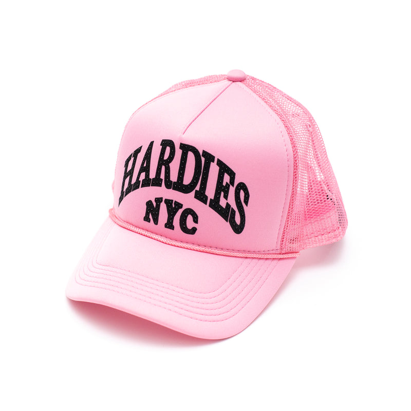 NYC rhinestone pre curve trucker hat pink