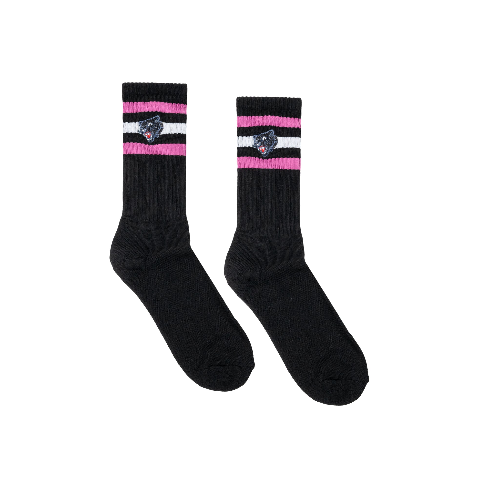 Embroidered panther socks black/white/pink